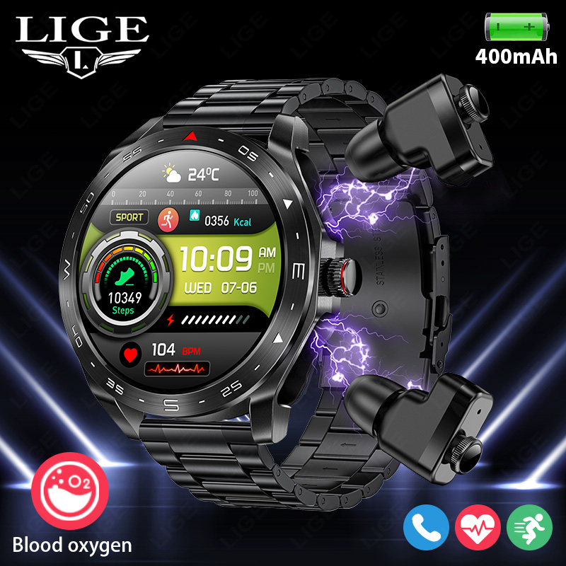 Smartwatch Health Watches For Men - LIGE Smartwatch With Earbuds Bluetooth Headset