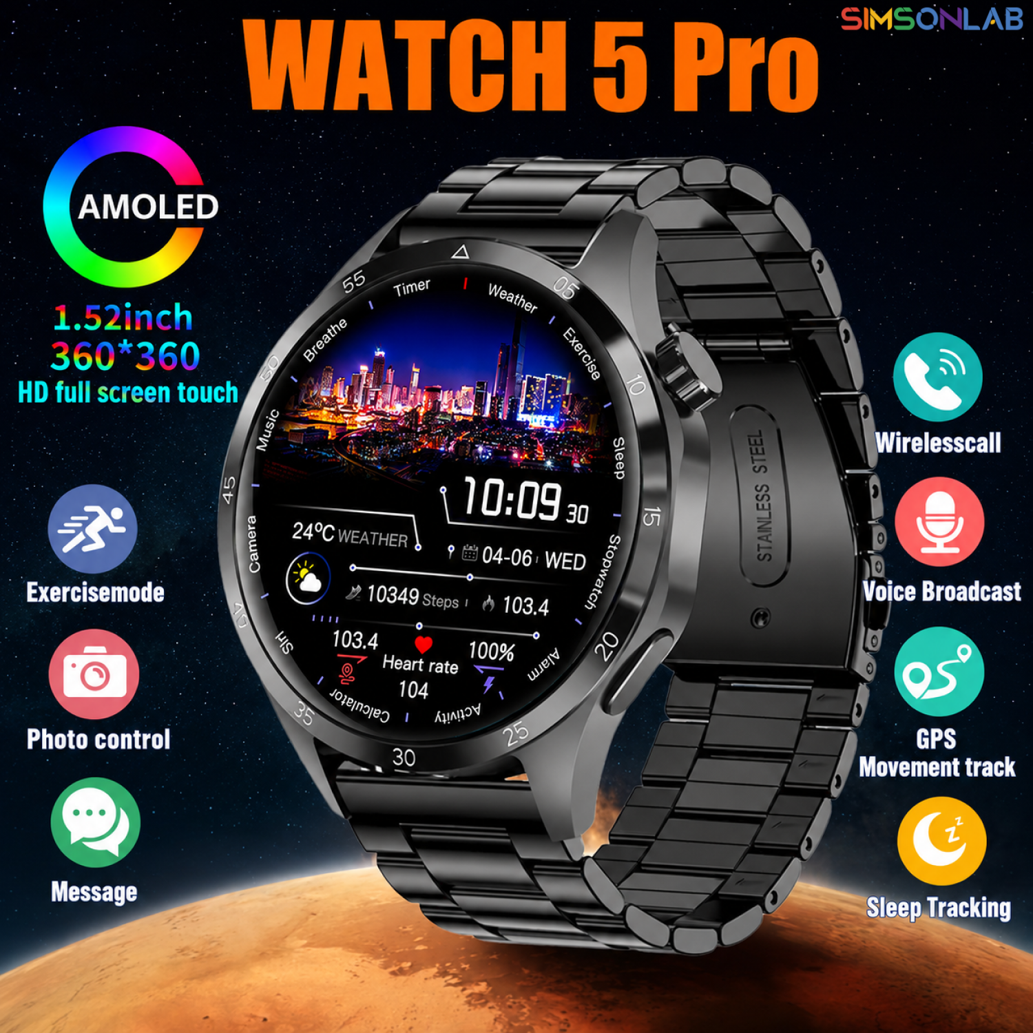 Smartwatch Health Watches For Men - 2026 Watch 5 Pro GPS Track