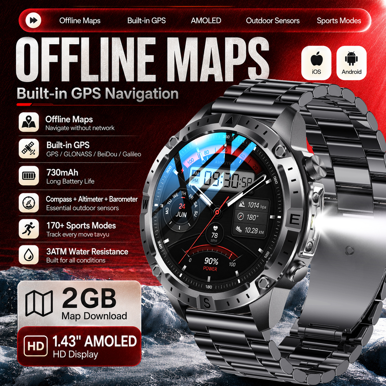 Altimeter Compass Watch - 2026 New Offline Maps GPS Smart